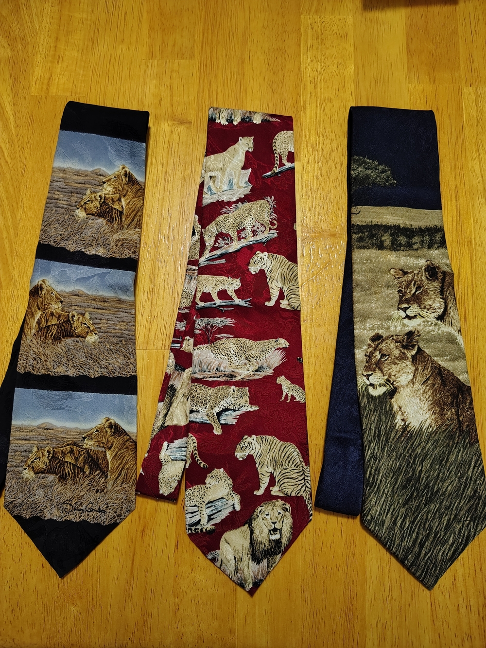 Endangered Species Necktie Lot Men's OS Multicolor 90s Silk Big Cat Lioness Art